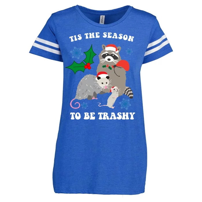 Tis The Season To Be Trashy Funny Raccoon Christmas Enza Ladies Jersey Football T-Shirt