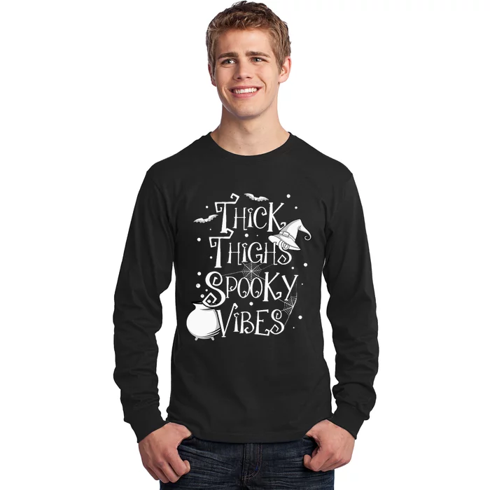 Thick Thighs Spooky Vibes Halloween Party Gym Workout Witch Long Sleeve Shirt