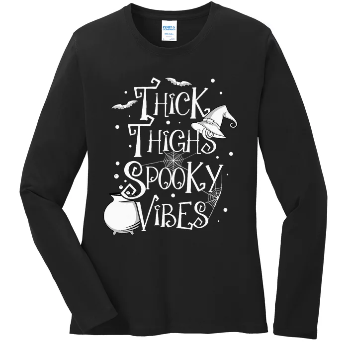 Thick Thighs Spooky Vibes Halloween Party Gym Workout Witch Ladies Long Sleeve Shirt