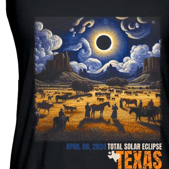 Texas Total Solar Eclipse Retro April 8 2024 Astronomy Ladies Essential Flowy Tank