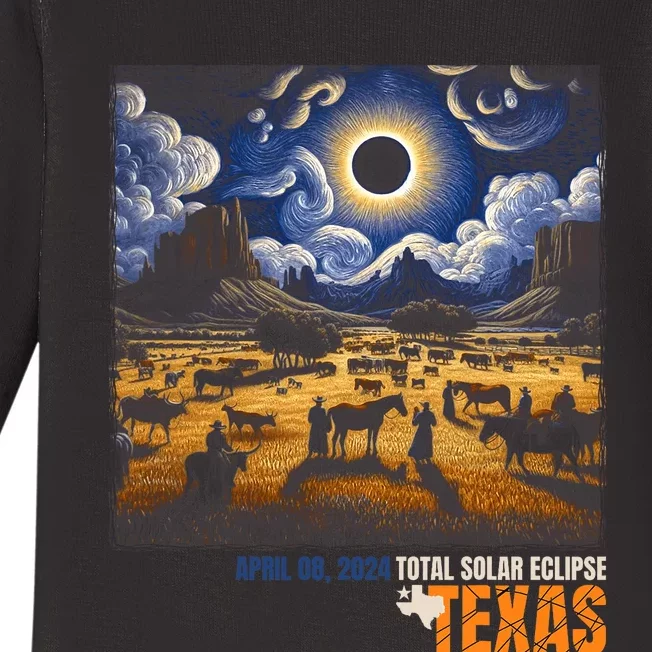 Texas Total Solar Eclipse Retro April 8 2024 Astronomy Baby Long Sleeve Bodysuit