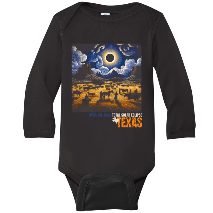 Texas Total Solar Eclipse Retro April 8 2024 Astronomy Baby Long Sleeve Bodysuit