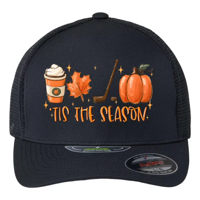 Tis The Season Hockey Latte Leaves Hello Pumpkin Halloween Cool Gift Flexfit Unipanel Trucker Cap