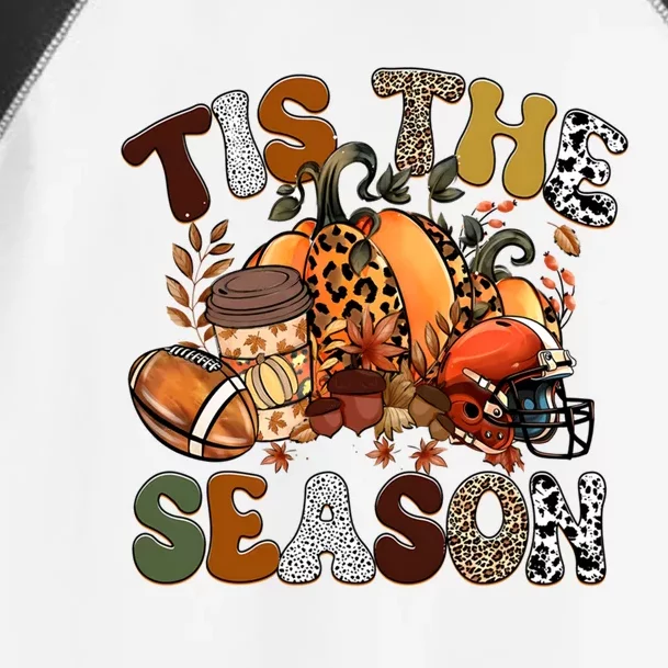 Tis The Season Leopard Pumpkin Football Lovers Autumn Fall Toddler Fine Jersey T-Shirt