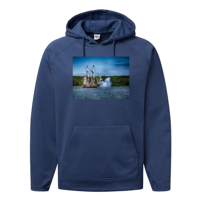 The Tall Ship Niagara With Cannons Performance Fleece Hoodie