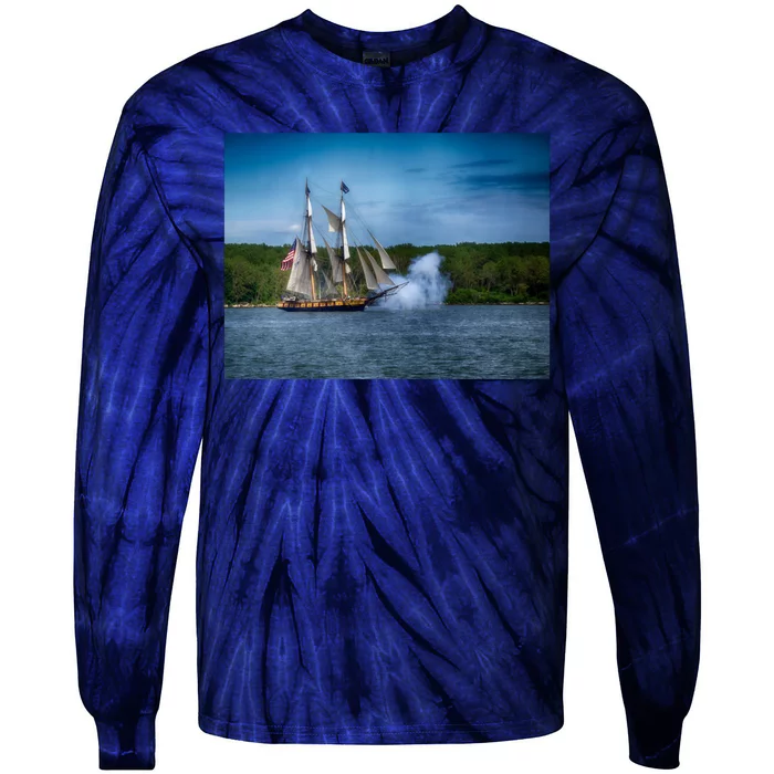 The Tall Ship Niagara With Cannons Tie-Dye Long Sleeve Shirt