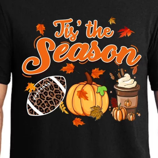 Tis The Season Pumpkin Leaf Fall Autumn Latte Football Pajama Set