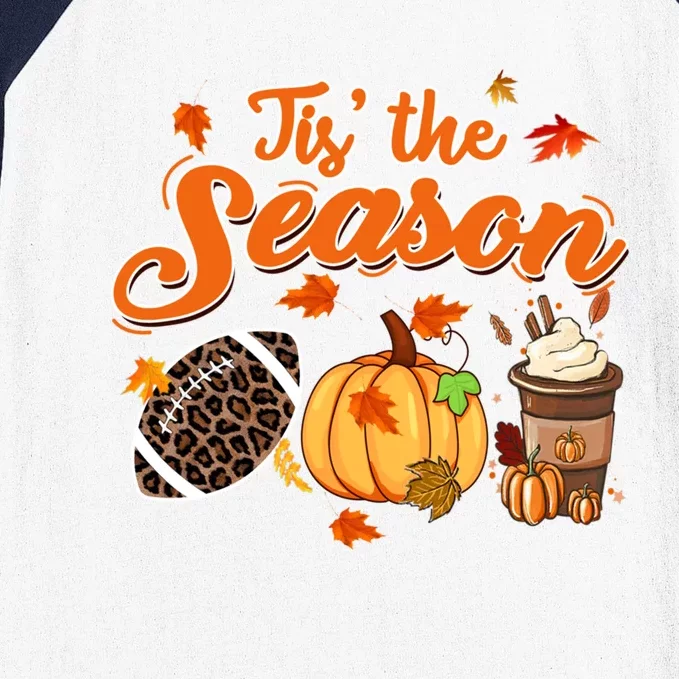 Tis The Season Pumpkin Leaf Fall Autumn Latte Football Baseball Sleeve Shirt