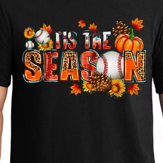 Tis The Season Baseball Fall Season Thanksgiving Pumpkin Pajama Set