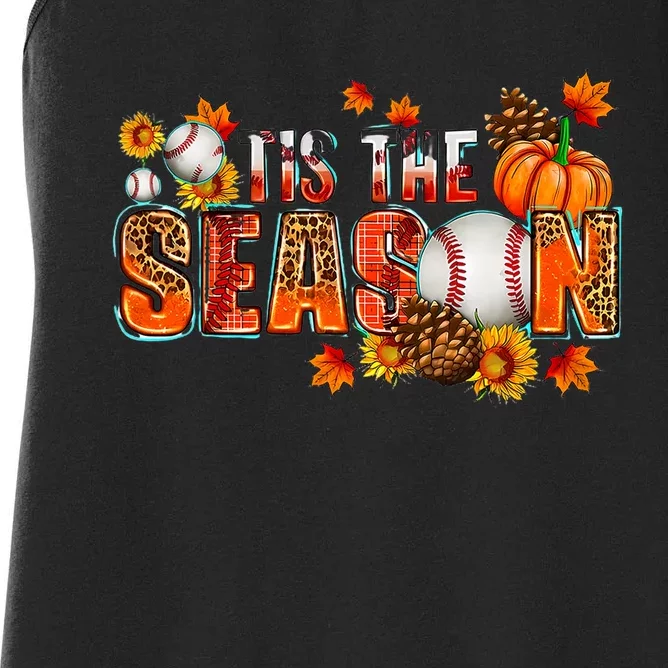 Tis The Season Baseball Fall Season Thanksgiving Pumpkin Women's Racerback Tank