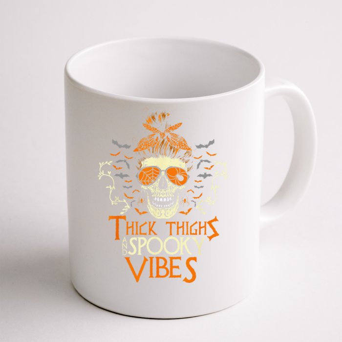 Thick Thighs & Spooky Vibes Halloween Skulls Costume Front & Back Coffee Mug