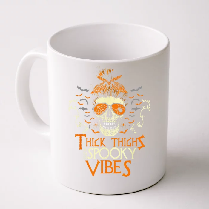 Thick Thighs & Spooky Vibes Halloween Skulls Costume Front & Back Coffee Mug