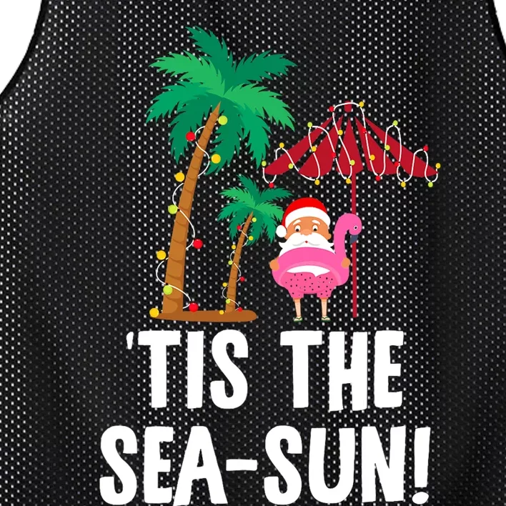 Tis the SeaSun Tropical Christmas Season Santa Flamingo Fan Mesh Reversible Basketball Jersey Tank