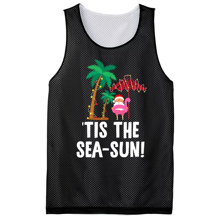 Tis the SeaSun Tropical Christmas Season Santa Flamingo Fan Mesh Reversible Basketball Jersey Tank