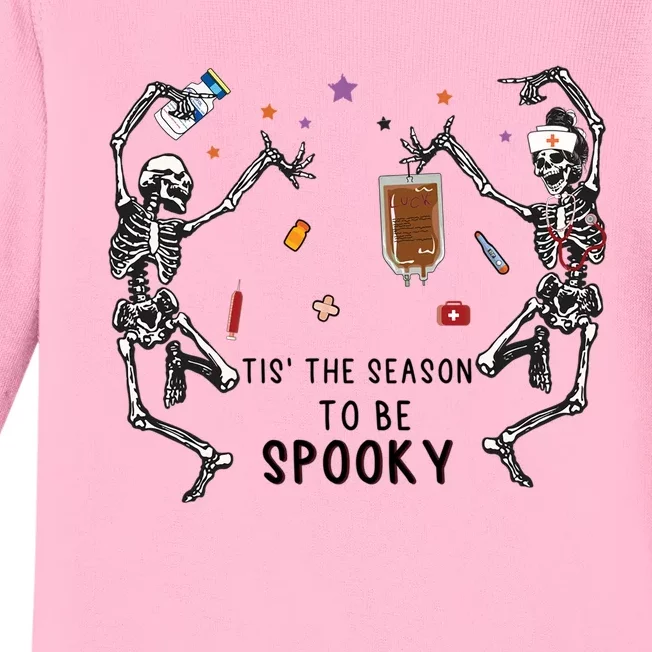 Tis The Season To Be Spooky Skeleton Nurse Halloween Cute Gift Baby Long Sleeve Bodysuit