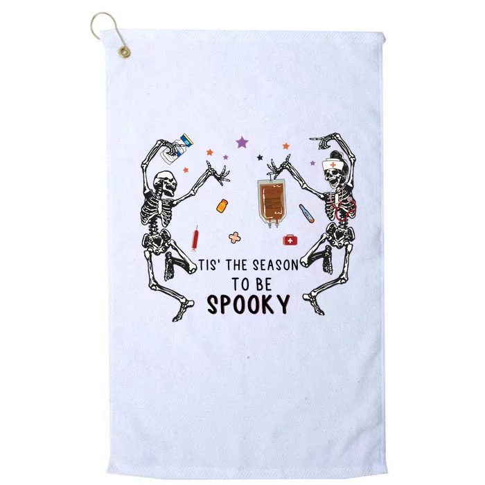 Tis The Season To Be Spooky Skeleton Nurse Halloween Cute Gift Platinum Collection Golf Towel