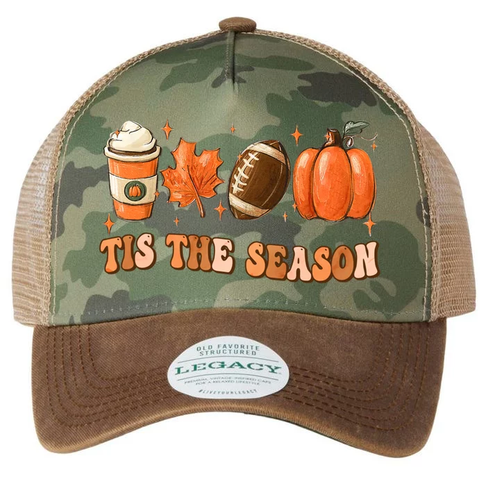 Tis The Season Pumpkin Leaf Latte Fall Thanksgiving Football Legacy Tie Dye Trucker Hat