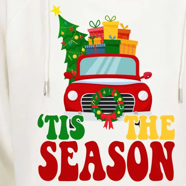 Tis The Season Jolly Christmas Truck Womens Funnel Neck Pullover Hood