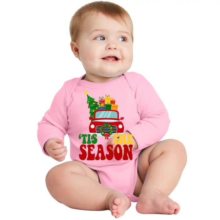 Tis The Season Jolly Christmas Truck Baby Long Sleeve Bodysuit