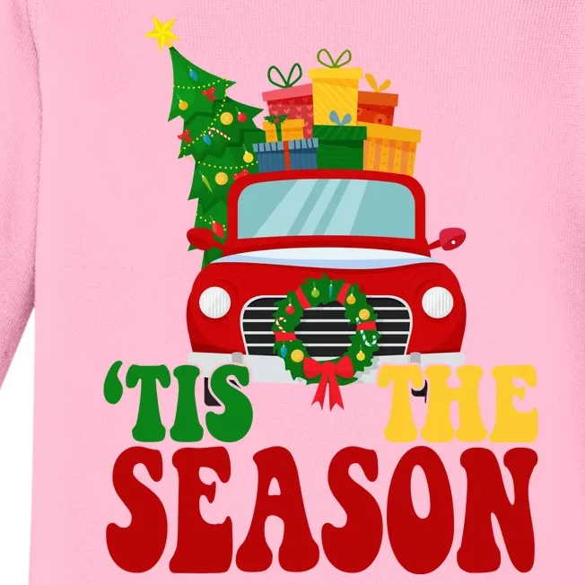 Tis The Season Jolly Christmas Truck Baby Long Sleeve Bodysuit