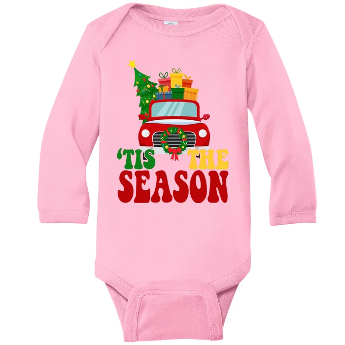 Tis The Season Jolly Christmas Truck Baby Long Sleeve Bodysuit