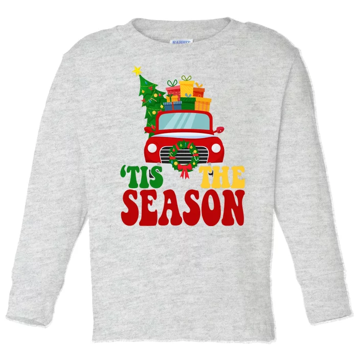 Tis The Season Jolly Christmas Truck Toddler Long Sleeve Shirt