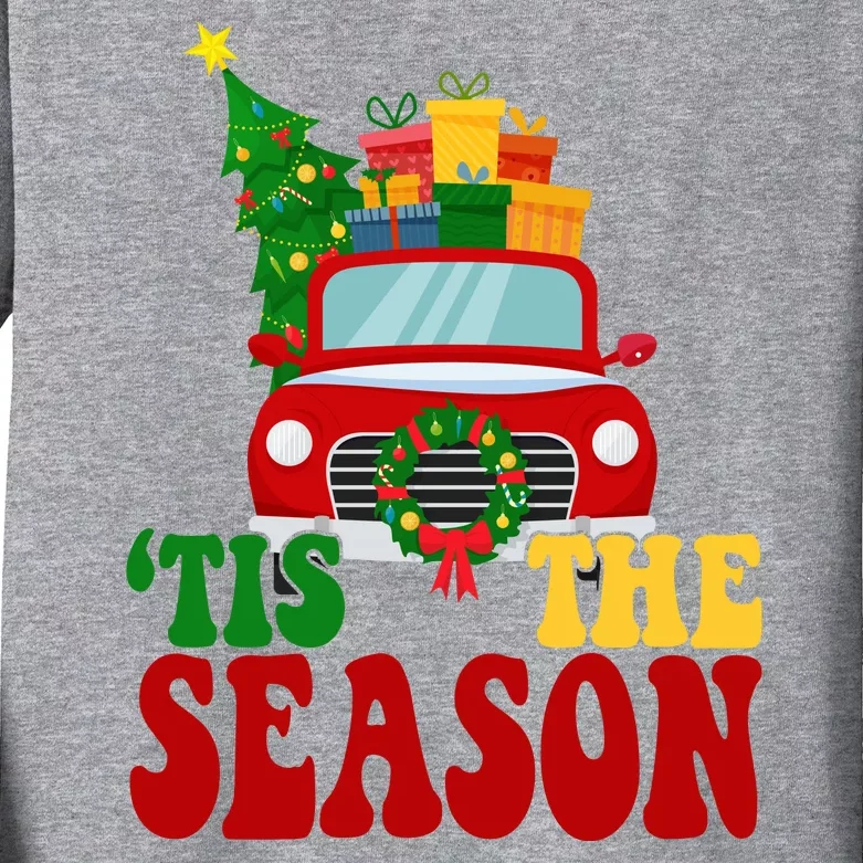 Tis The Season Jolly Christmas Truck Kids Long Sleeve Shirt