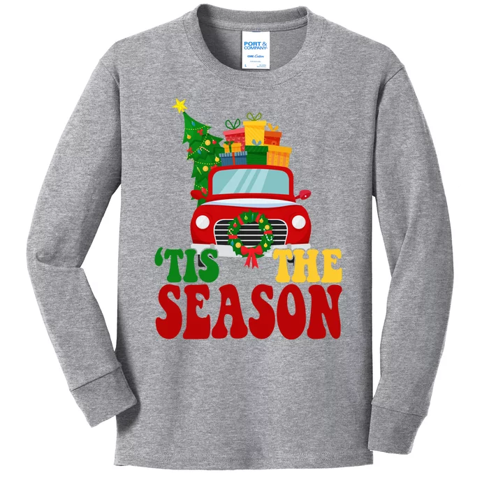 Tis The Season Jolly Christmas Truck Kids Long Sleeve Shirt