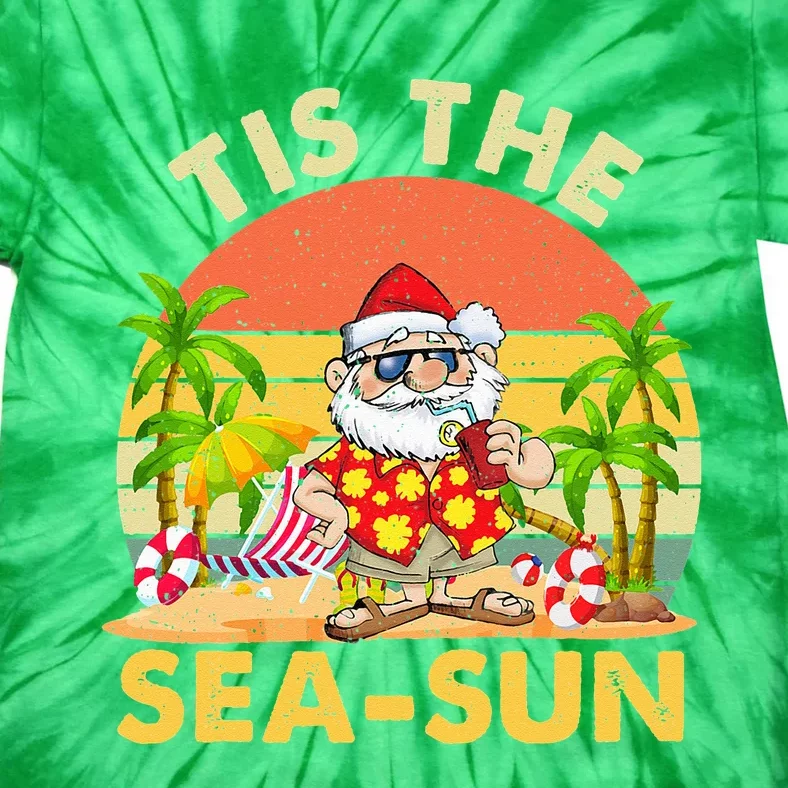 Tis The Sea Sun Santa Beach Summer Christmas In July Summer Tie-Dye T-Shirt