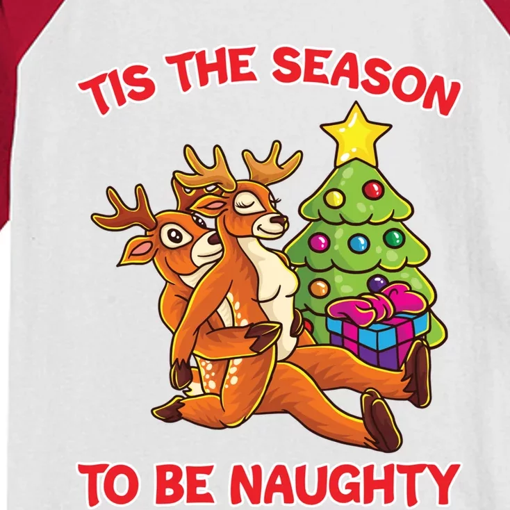 Tis The Season To Be Naughty Humping Reindeer Love Couple Gift Kids Colorblock Raglan Jersey