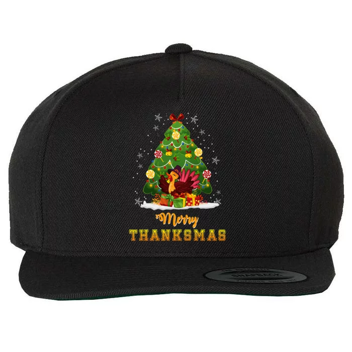 Turkey Tree Santa Merry Thanksmas Christmas Thanksgiving Wool Snapback Cap