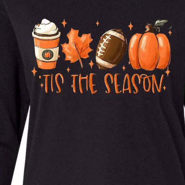 Tis The Season Football Coffee Latte Leaves Hello Pumpkin Womens Cotton Relaxed Long Sleeve T-Shirt