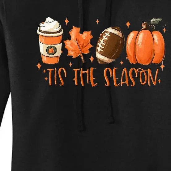 Tis The Season Football Coffee Latte Leaves Hello Pumpkin Women's Pullover Hoodie