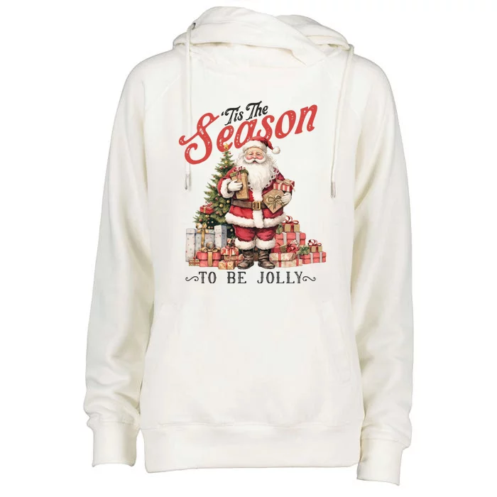 Tis The Season To Be Jolly | Vintage Santa Claus Womens Funnel Neck Pullover Hood