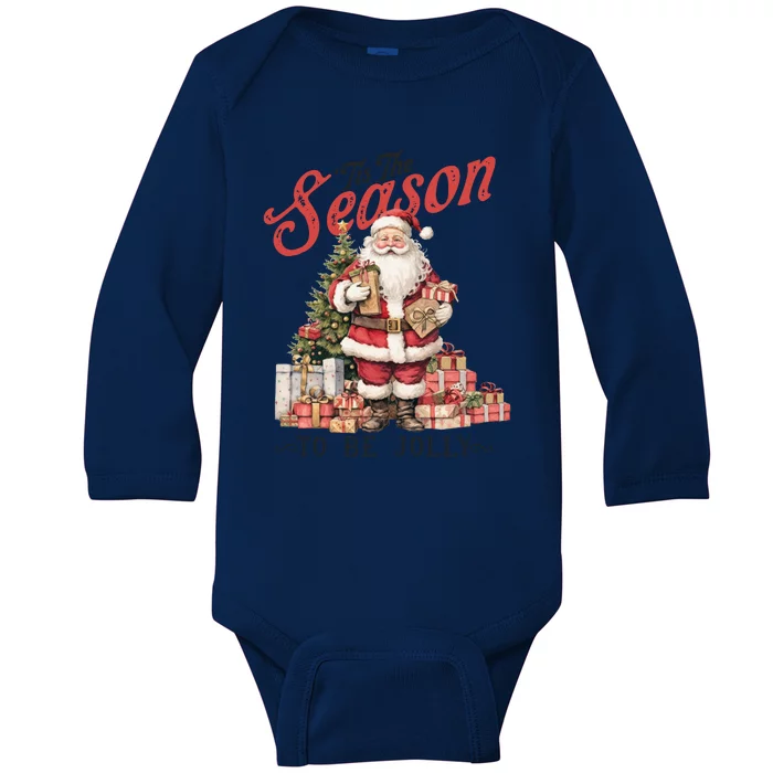 Tis The Season To Be Jolly | Vintage Santa Claus Baby Long Sleeve Bodysuit