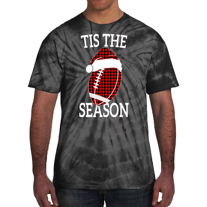 Tis The Season Red Buffalo Plaid Football Mom Christmas Tie-Dye T-Shirt