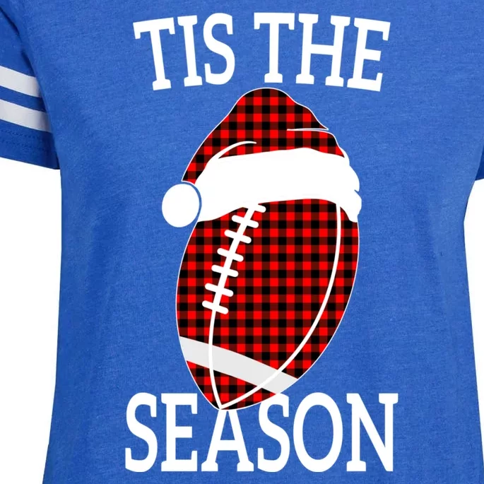 Tis The Season Red Buffalo Plaid Football Mom Christmas Enza Ladies Jersey Football T-Shirt