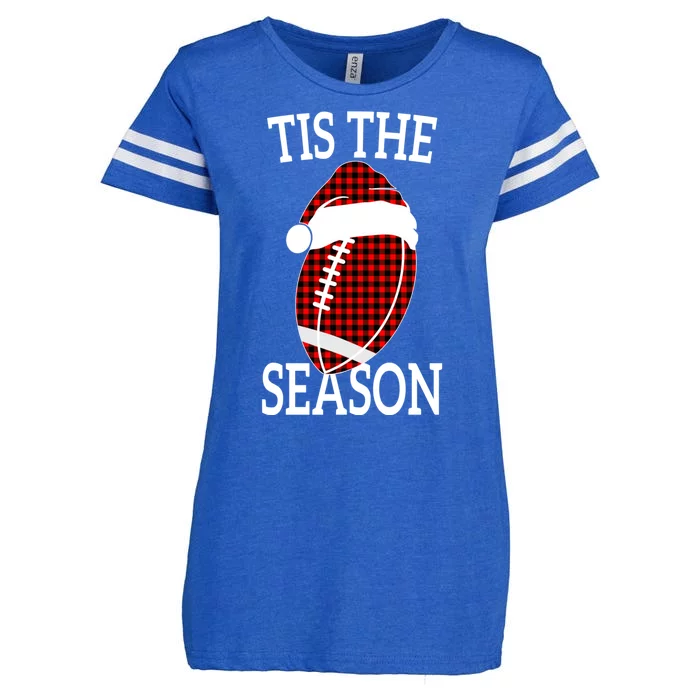 Tis The Season Red Buffalo Plaid Football Mom Christmas Enza Ladies Jersey Football T-Shirt