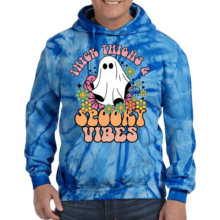 Thick Thighs Spooky Vibe Groovy Witchy Halloween Costume Cute Gift Tie Dye Hoodie