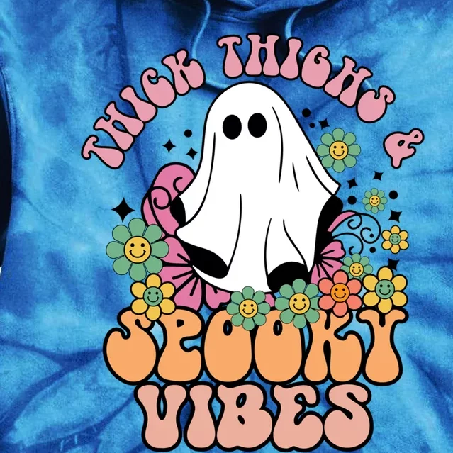 Thick Thighs Spooky Vibe Groovy Witchy Halloween Costume Cute Gift Tie Dye Hoodie