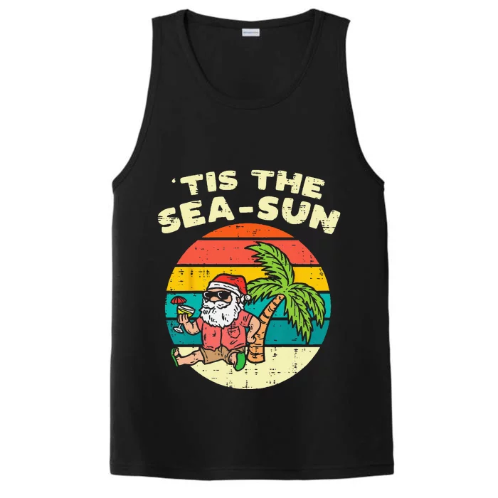 Tis The Sea Sun Santa Beach Summer Christmas In July Summer Performance Tank