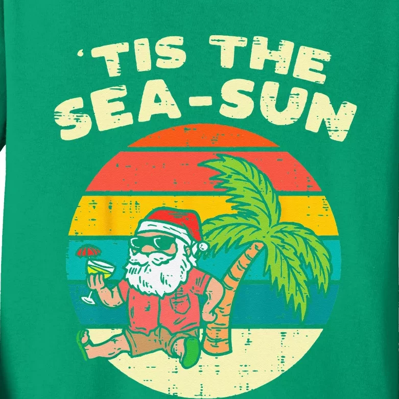 Tis The Sea Sun Santa Beach Summer Christmas In July Summer Kids Long Sleeve Shirt