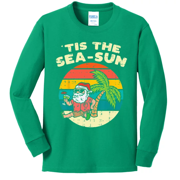 Tis The Sea Sun Santa Beach Summer Christmas In July Summer Kids Long Sleeve Shirt