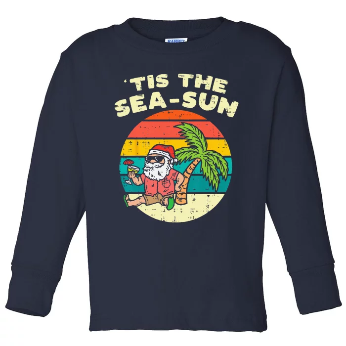 Tis The Sea Sun Santa Beach Summer Christmas In July Summer Toddler Long Sleeve Shirt