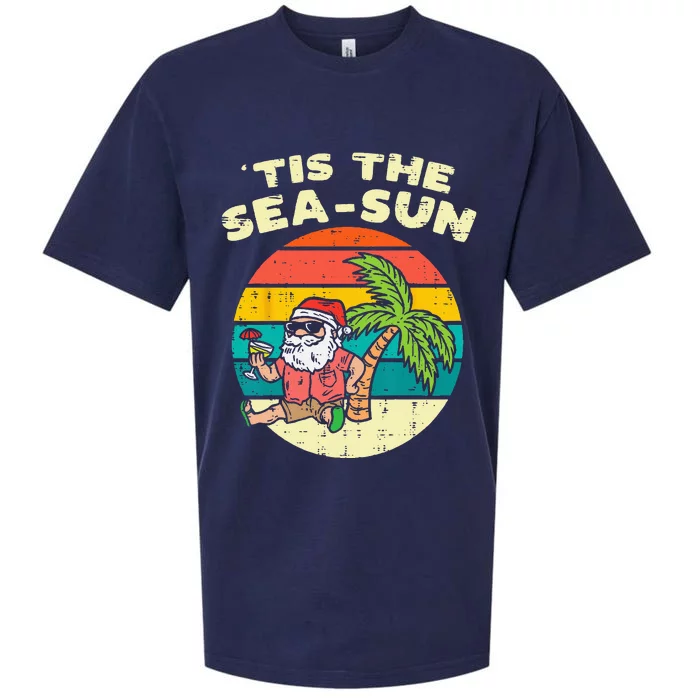 Tis The Sea Sun Santa Beach Summer Christmas In July Summer Sueded Cloud Jersey T-Shirt