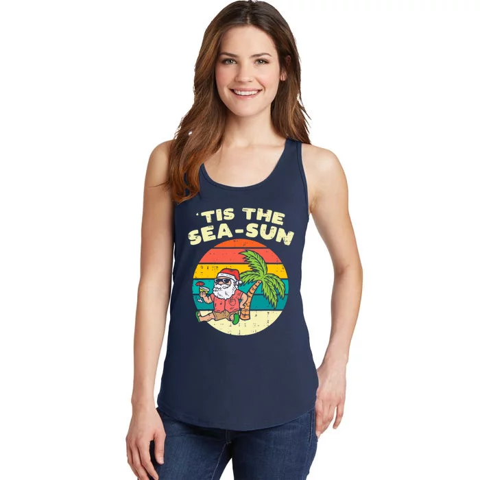 Tis The Sea Sun Santa Beach Summer Christmas In July Summer Ladies Essential Tank