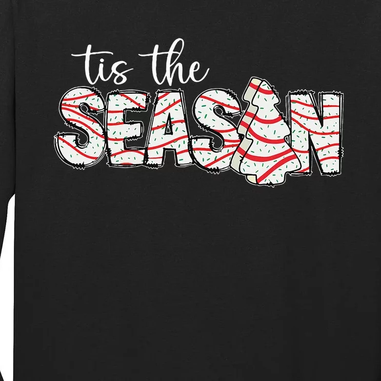 Tis The Season Christmas Lights Tree Cakes Debbie Groovy Tall Long Sleeve T-Shirt