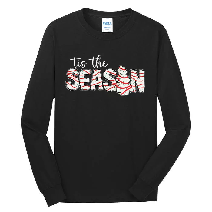 Tis The Season Christmas Lights Tree Cakes Debbie Groovy Tall Long Sleeve T-Shirt