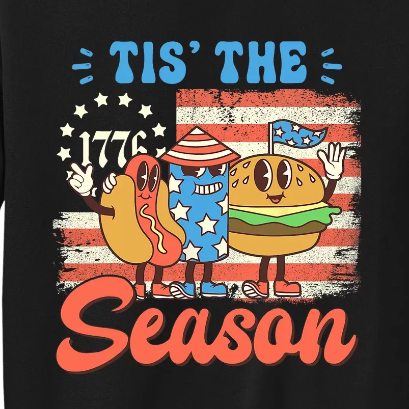 Tis The Season 4th Of July Hot Dog Retro America USA Flag Tall Sweatshirt