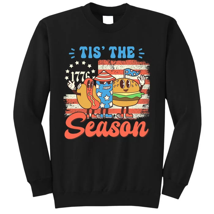 Tis The Season 4th Of July Hot Dog Retro America USA Flag Tall Sweatshirt